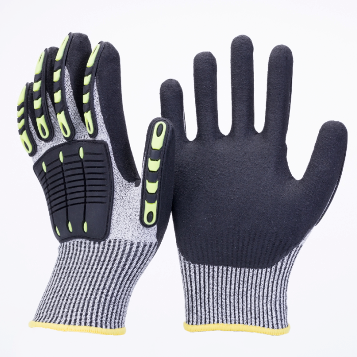Sandy Nitrile Coated Oilfield Cut Resistant Anti Vireration Shock TPR Impact Glove Mechanic Glove