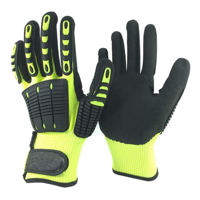 Sandy Nitrile Coated Oilfield Cut Resistant Anti Vireration Shock TPR Impact Glove Mechanic Glove