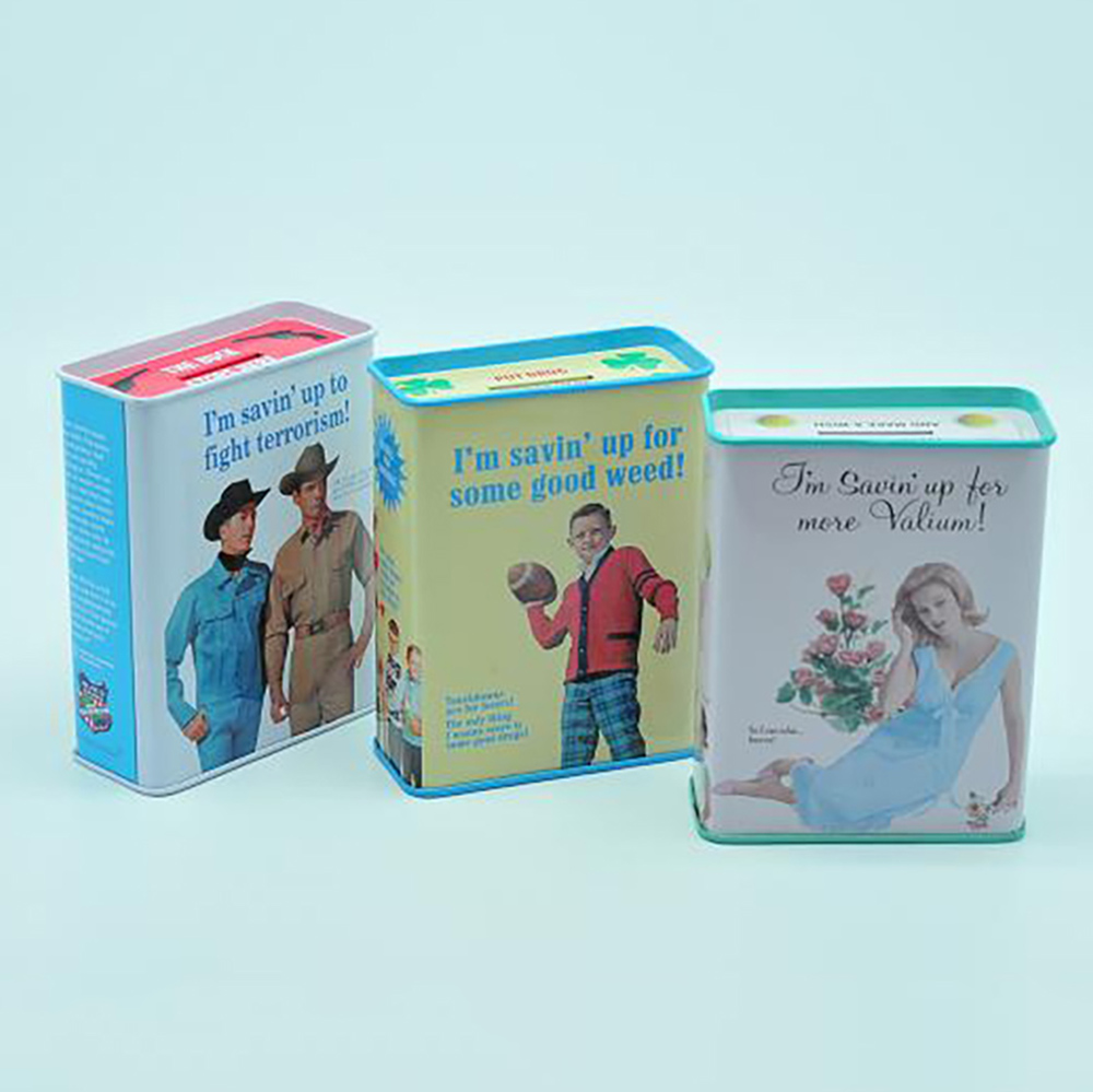 Custom sublimation kid counting metal tin coin bank with slot