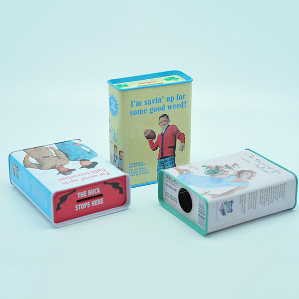 Custom sublimation kid counting metal tin coin bank with slot