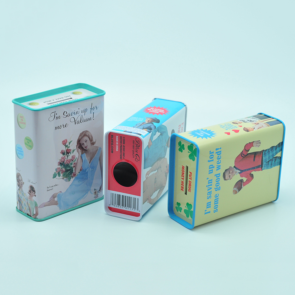 Custom sublimation kid counting metal tin coin bank with slot