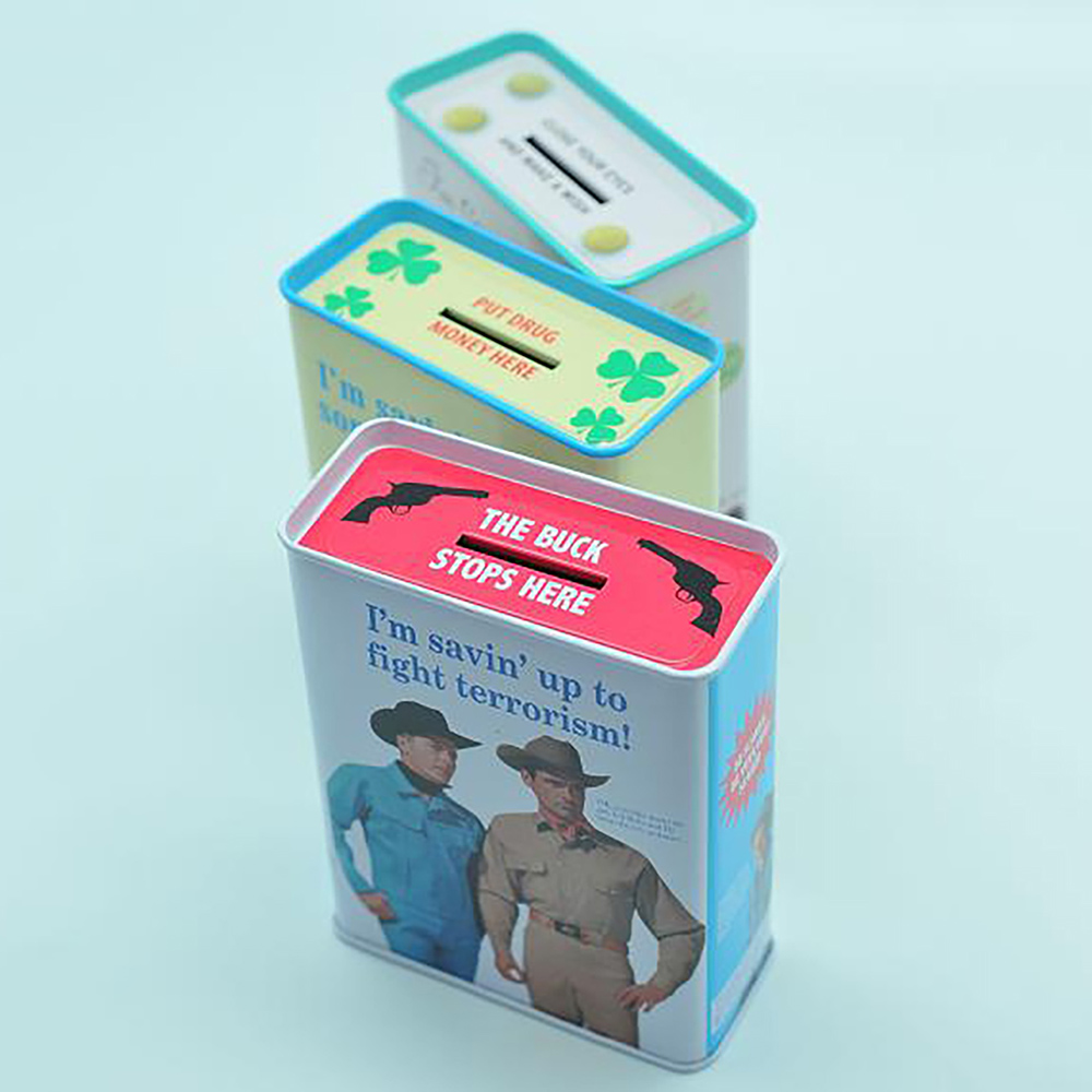 Custom sublimation kid counting metal tin coin bank with slot