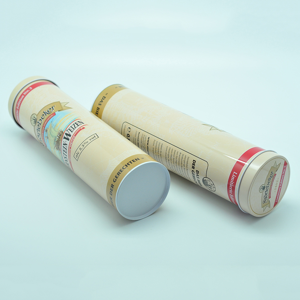 OEM pasta packaging sealed high round tin box for beer bottle packing