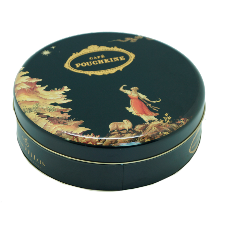 Metal coconut packing round cookie tin case for stash