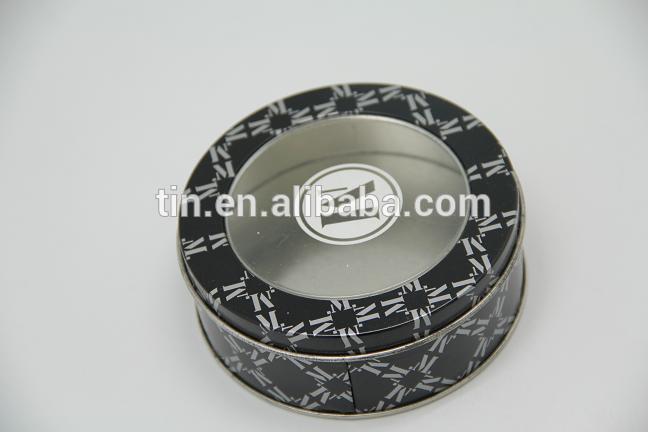 Custom round metal tin boxes with pvc window for watch USB gift promotional