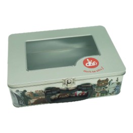 Custom round metal tin boxes with pvc window for watch USB gift promotional