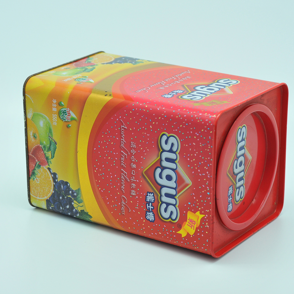 Square printing stash can tin with small round lid