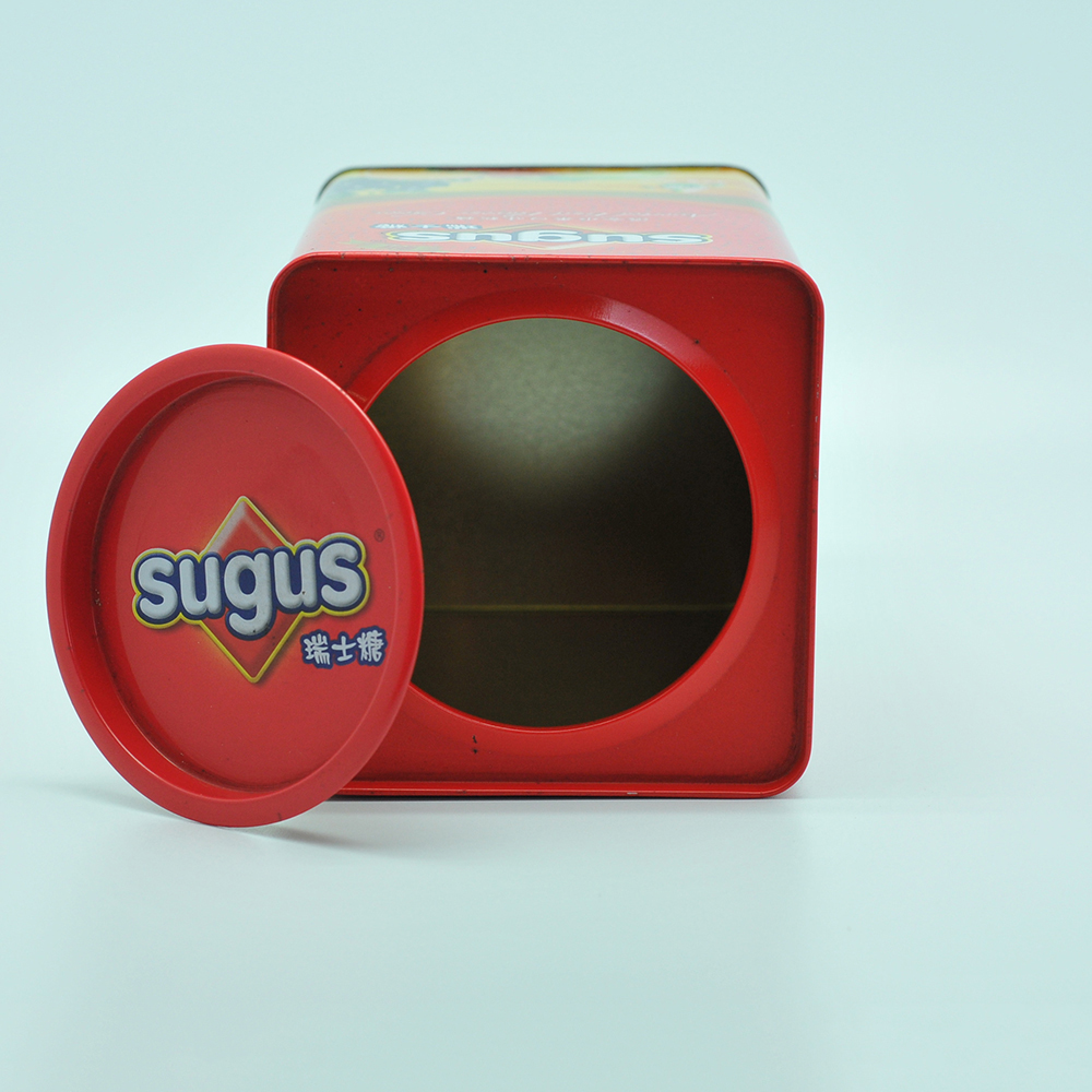 Square printing stash can tin with small round lid