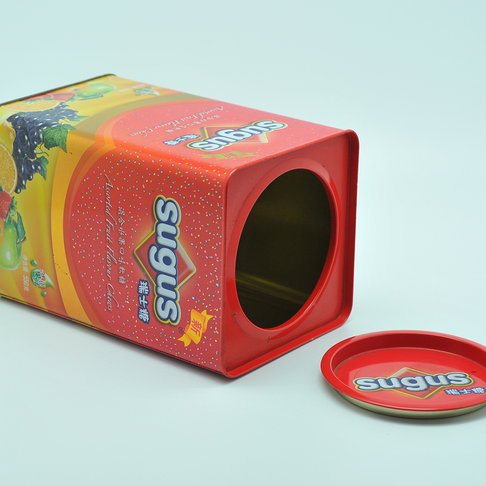 Square printing stash can tin with small round lid