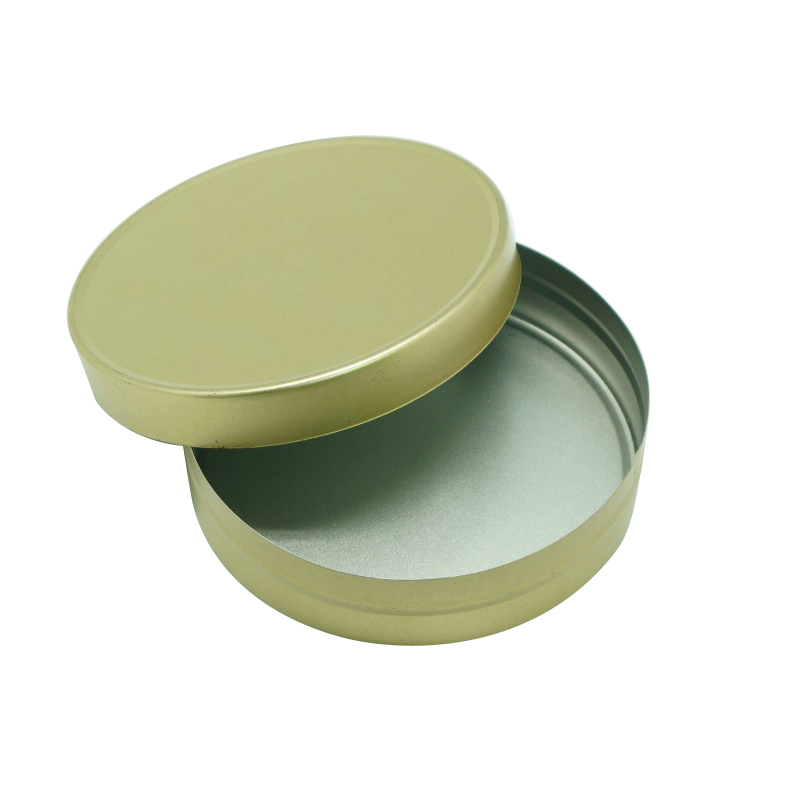 Gold simple matt metal round tin boxes with straight edge