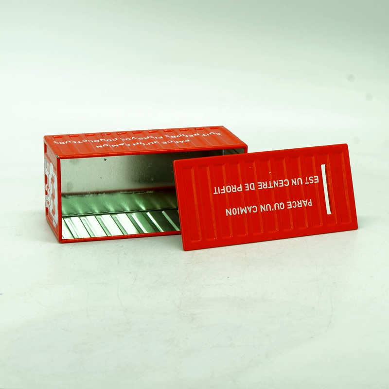 Red creative container shaped tin money bank with coin slot