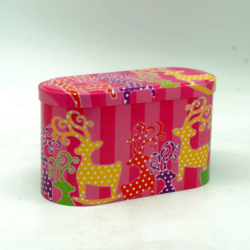 Oval engraved small metal hinged lid tin box for gift pack