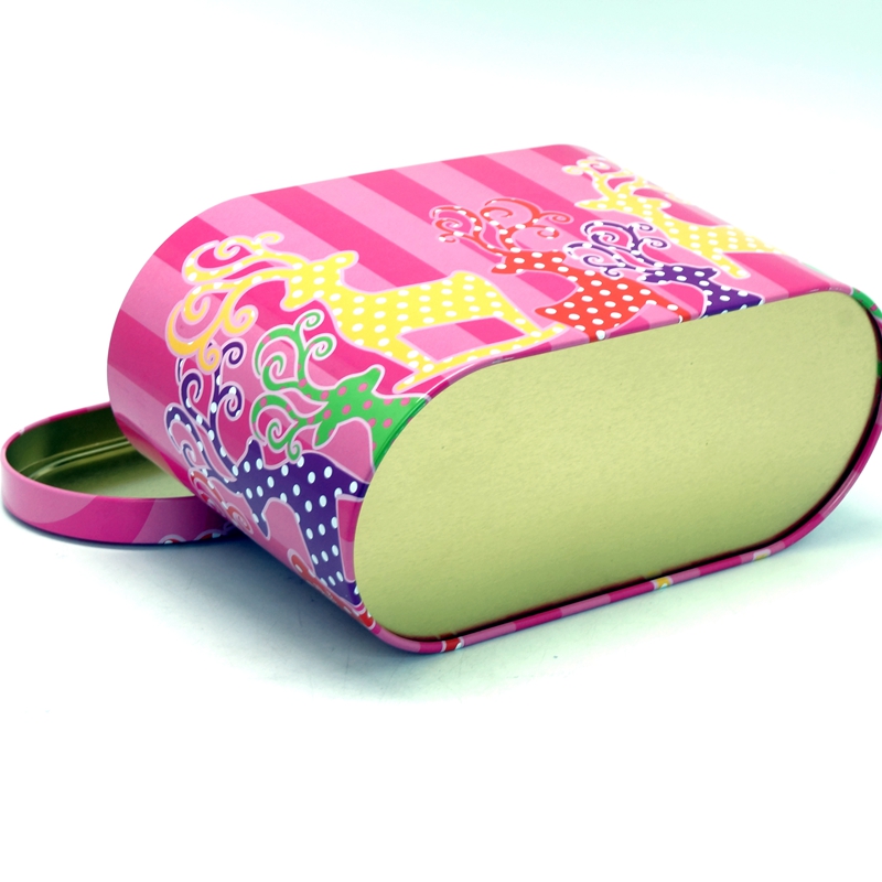 Oval engraved small metal hinged lid tin box for gift pack