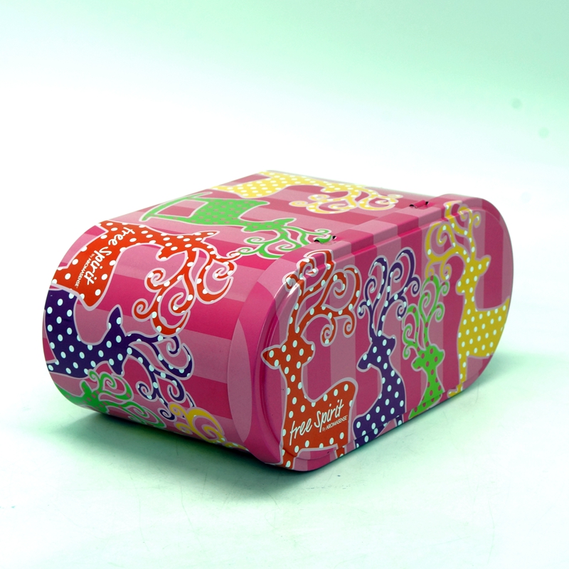 Oval engraved small metal hinged lid tin box for gift pack