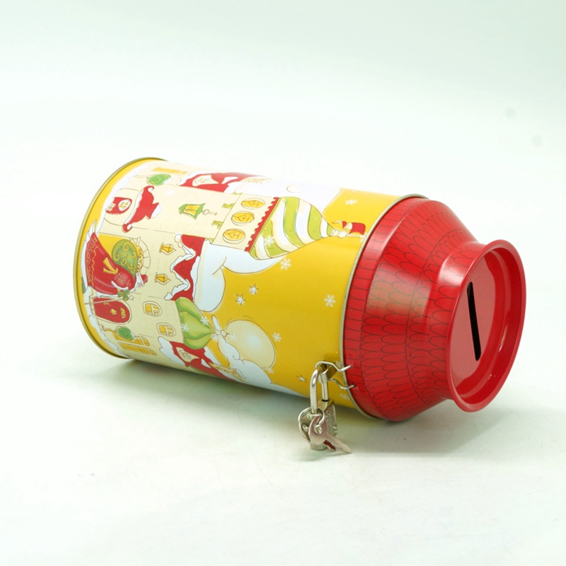Milk box shaped metal coin saving tin can with insert slot