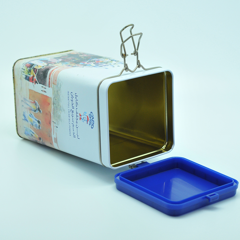 White coffee packaging small metal square tin box with airtight lid