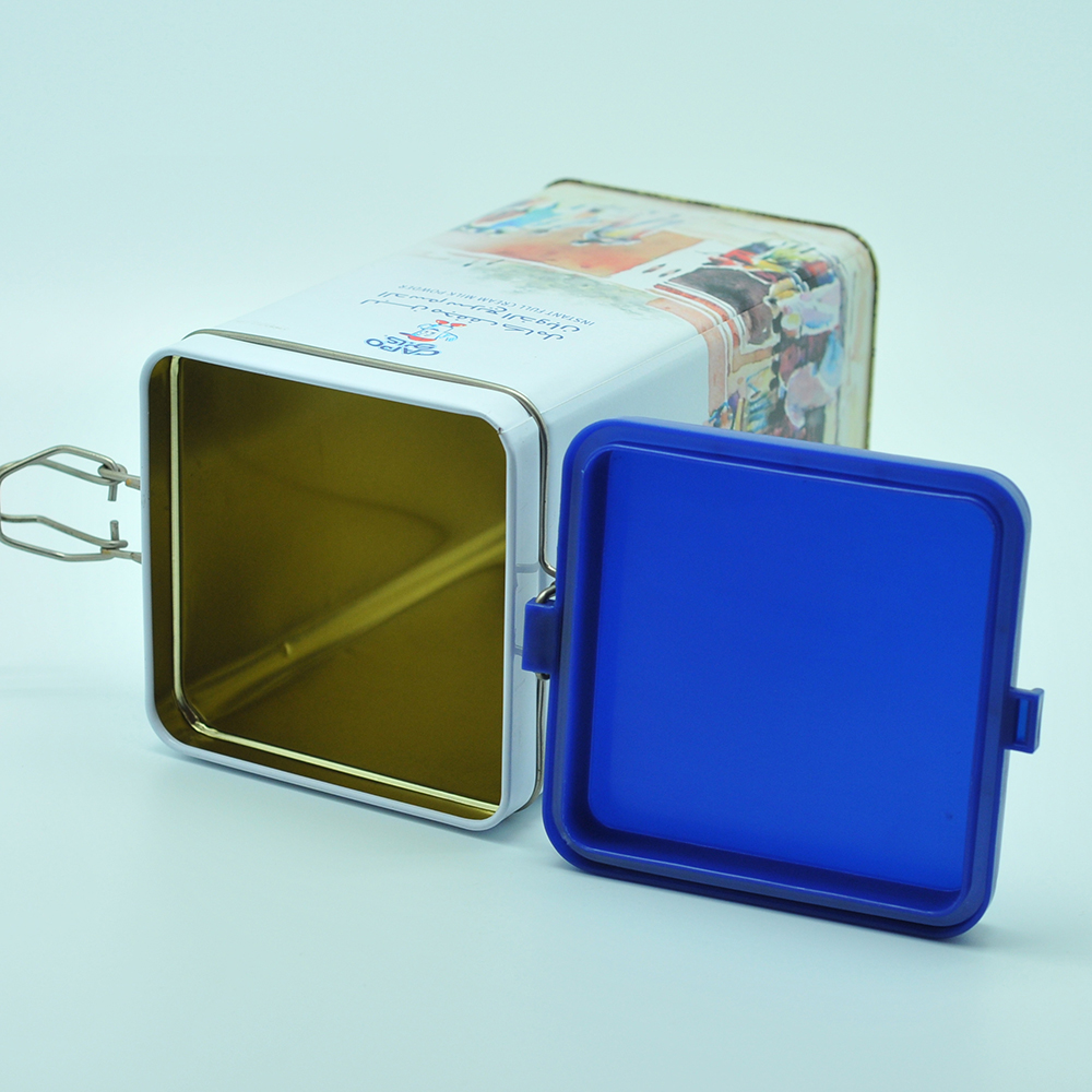 White coffee packaging small metal square tin box with airtight lid