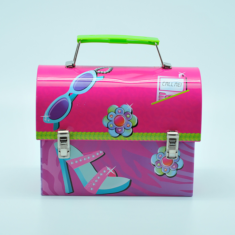 Wholesale rounding top mini handle custom tin lunch box for kids
