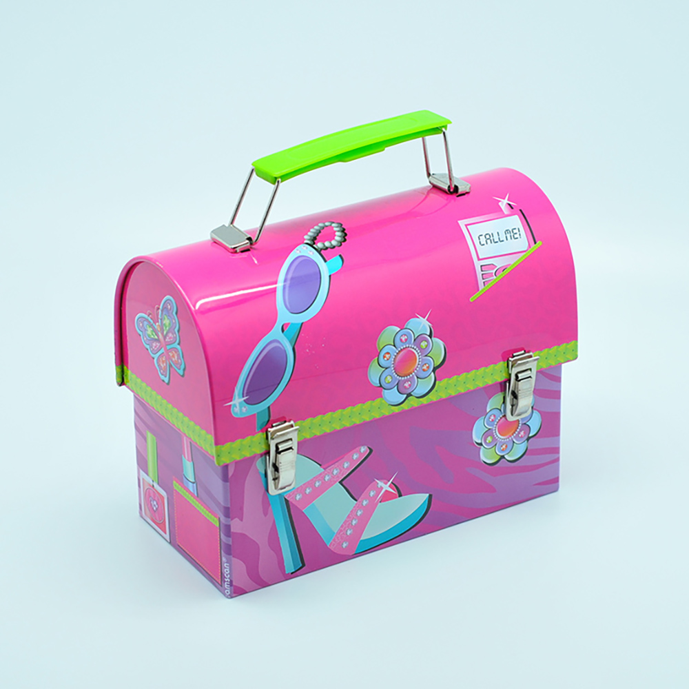 Wholesale rounding top mini handle custom tin lunch box for kids