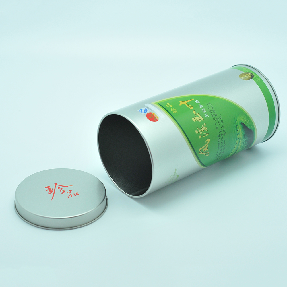 OEM standing cylinder round tea tin can with silver base