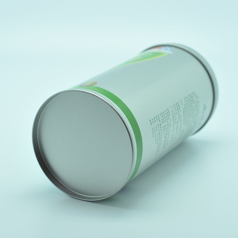 OEM standing cylinder round tea tin can with silver base