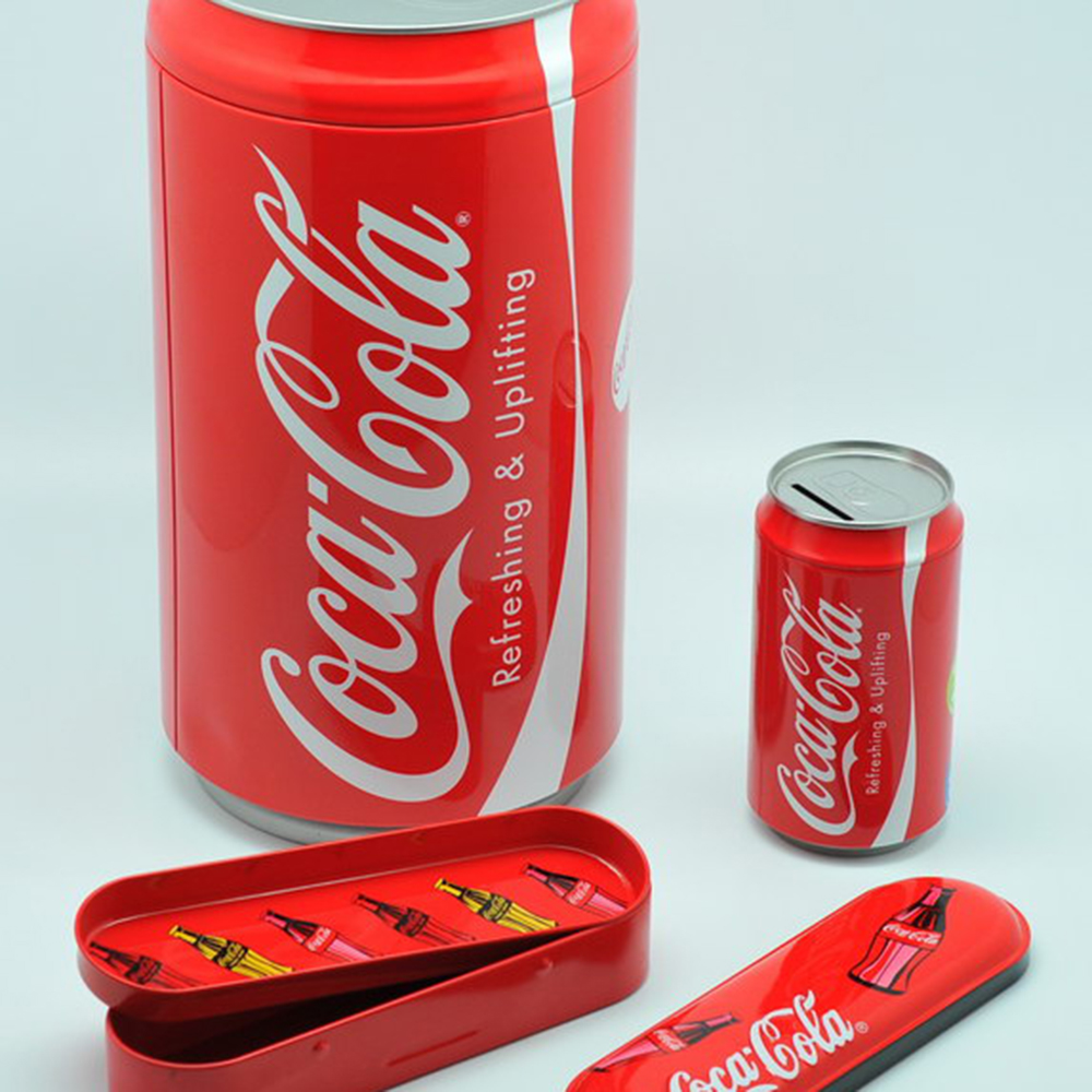 Dongguan factory cola can shaped fancy plain tin money box with slot