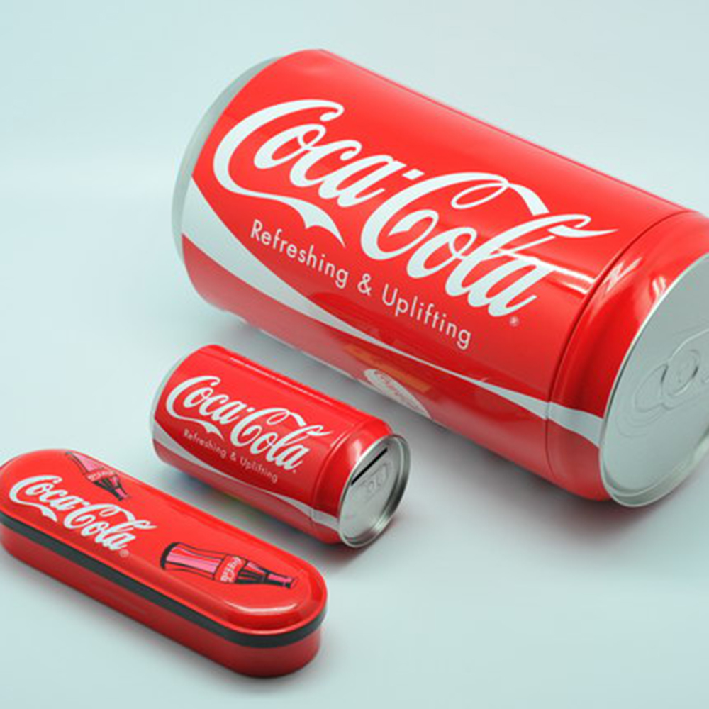 Dongguan factory cola can shaped fancy plain tin money box with slot