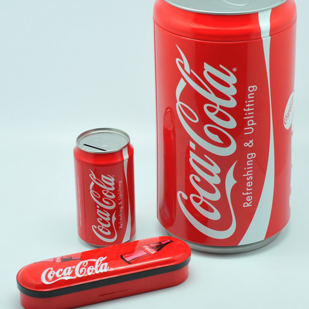 Dongguan factory cola can shaped fancy plain tin money box with slot