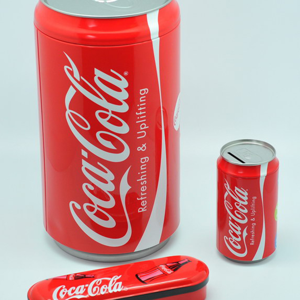 Dongguan factory cola can shaped fancy plain tin money box with slot