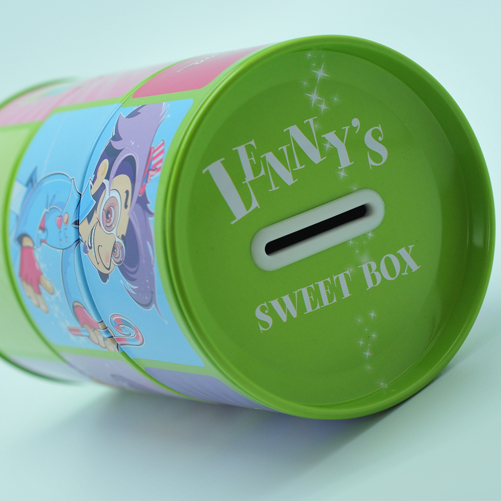 Novelty rotatable three section oem round tin coin box for children
