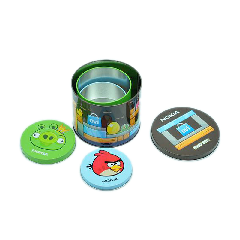 Small set round metal tin can with CMYK printing