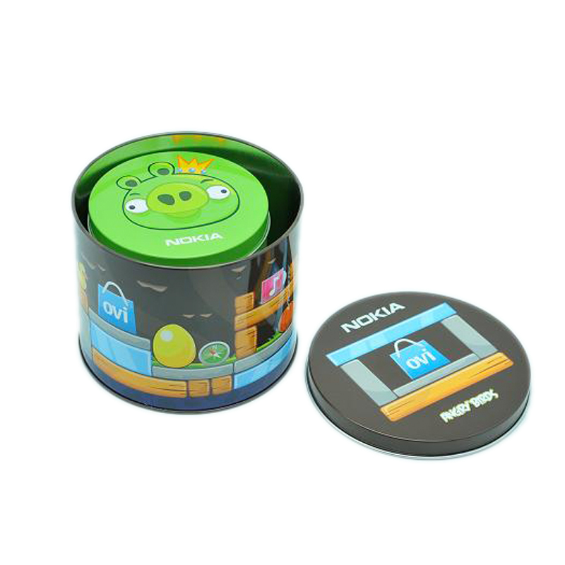 Small set round metal tin can with CMYK printing