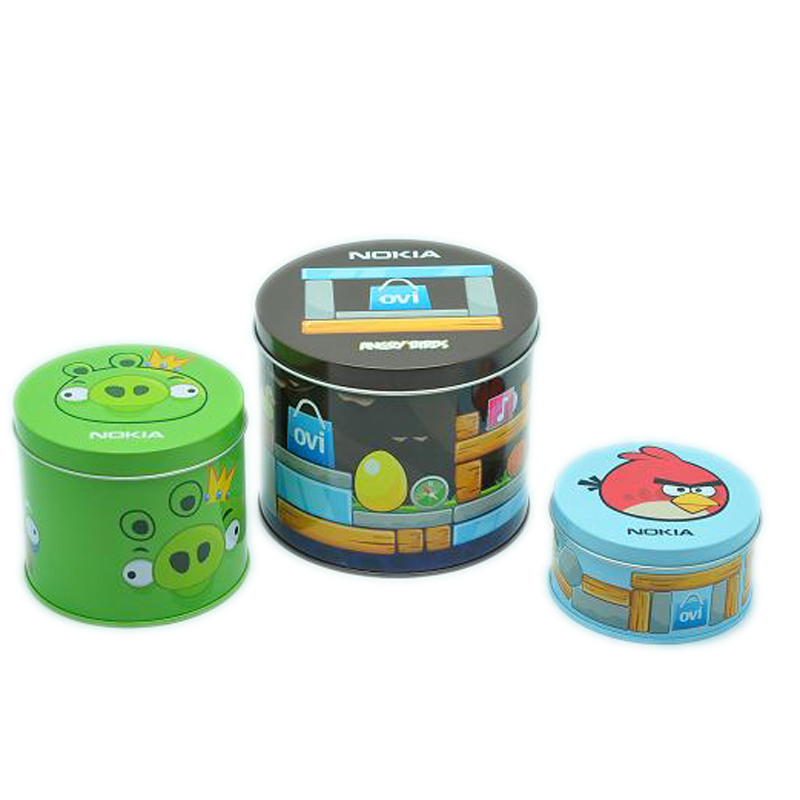 Small set round metal tin can with CMYK printing