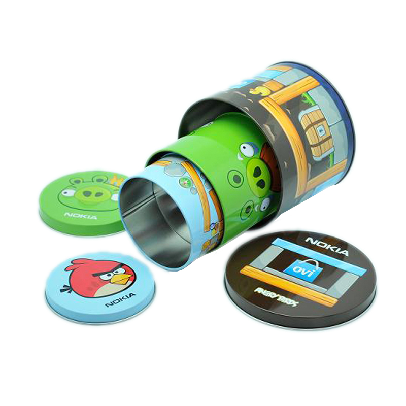 Small set round metal tin can with CMYK printing
