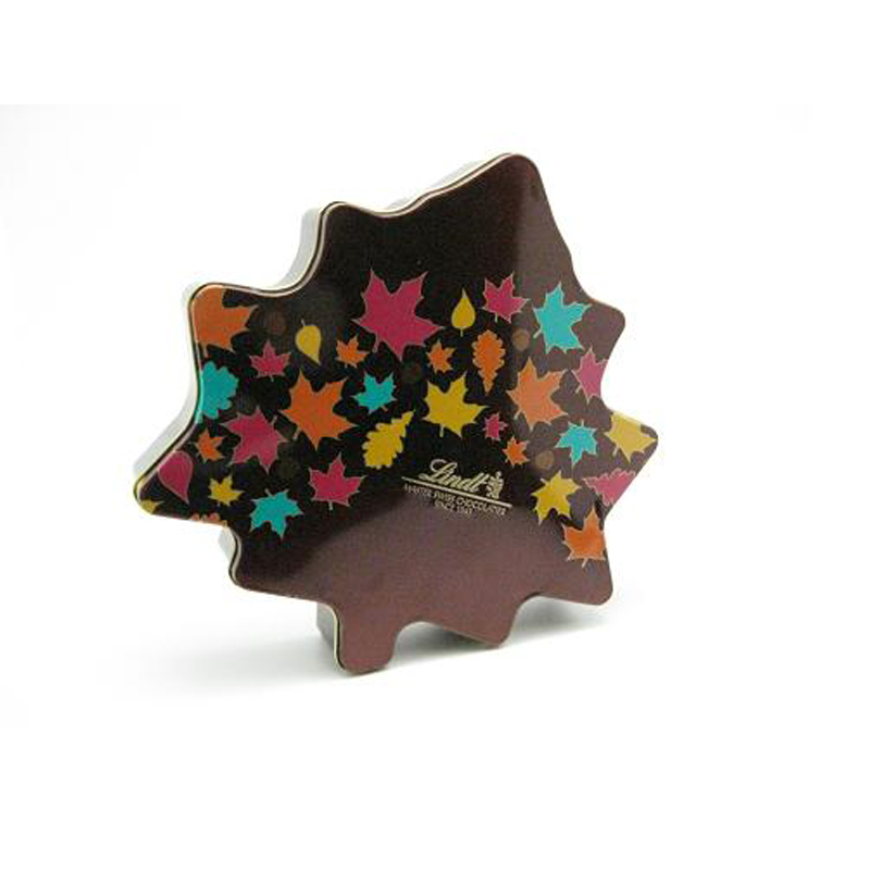 Shaped maple leaf food grade custom tin can for chocolate