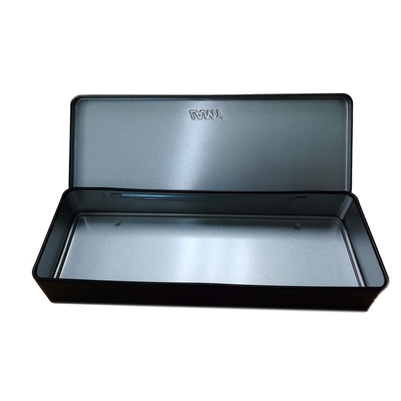 Factory custom rectangle black hinged tin case for pencil