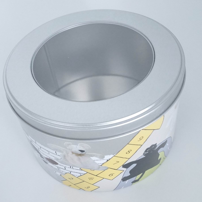 Mixed color printing round tin can with clear window lid