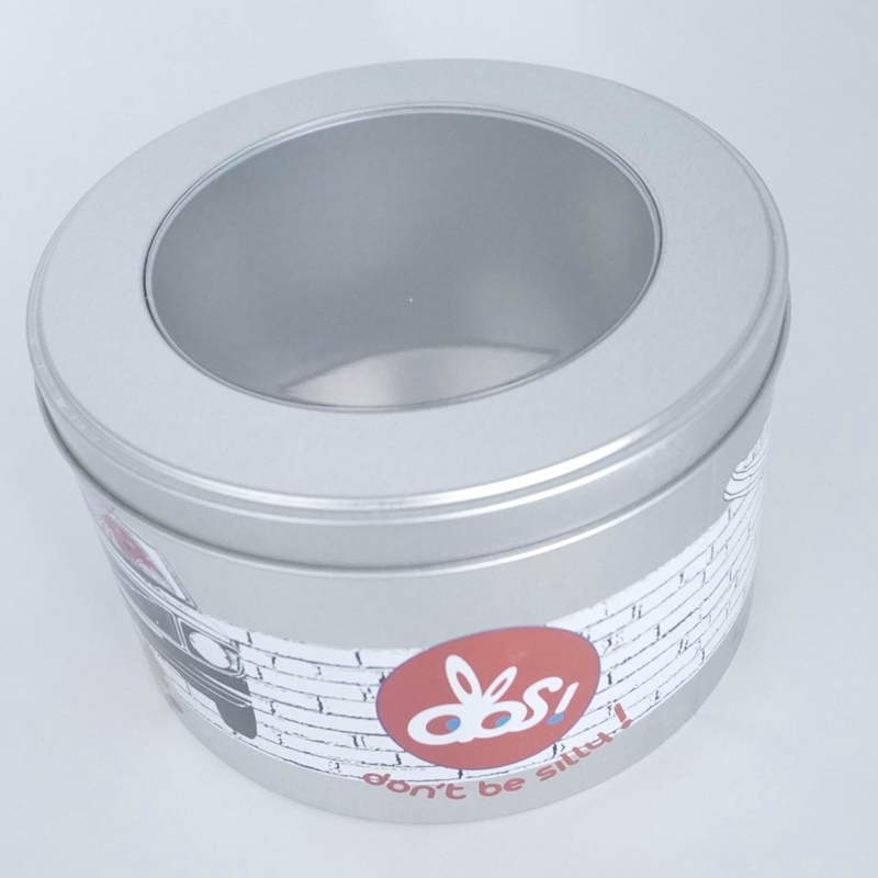 Mixed color printing round tin can with clear window lid