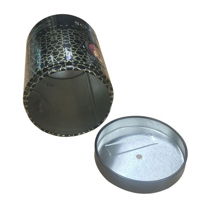 Light matte glossy black gold round tin canisters for tea