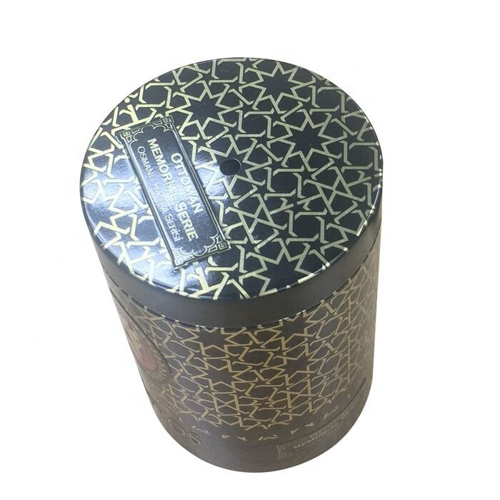 Light matte glossy black gold round tin canisters for tea