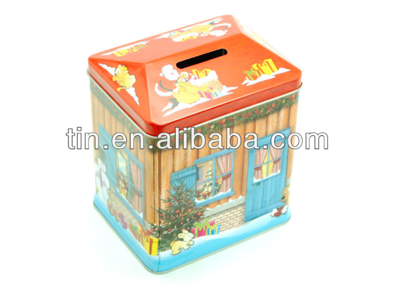 Wholesale house shaped tinplate money box for kids