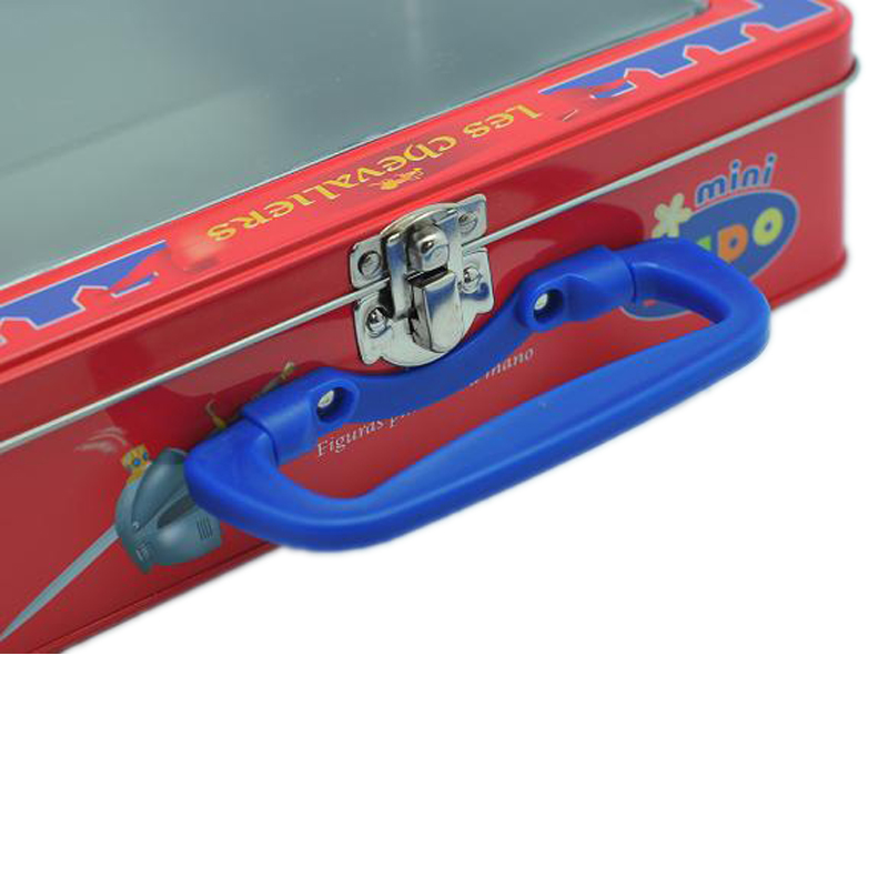 Display handle meal portable tin box with clear pvc window