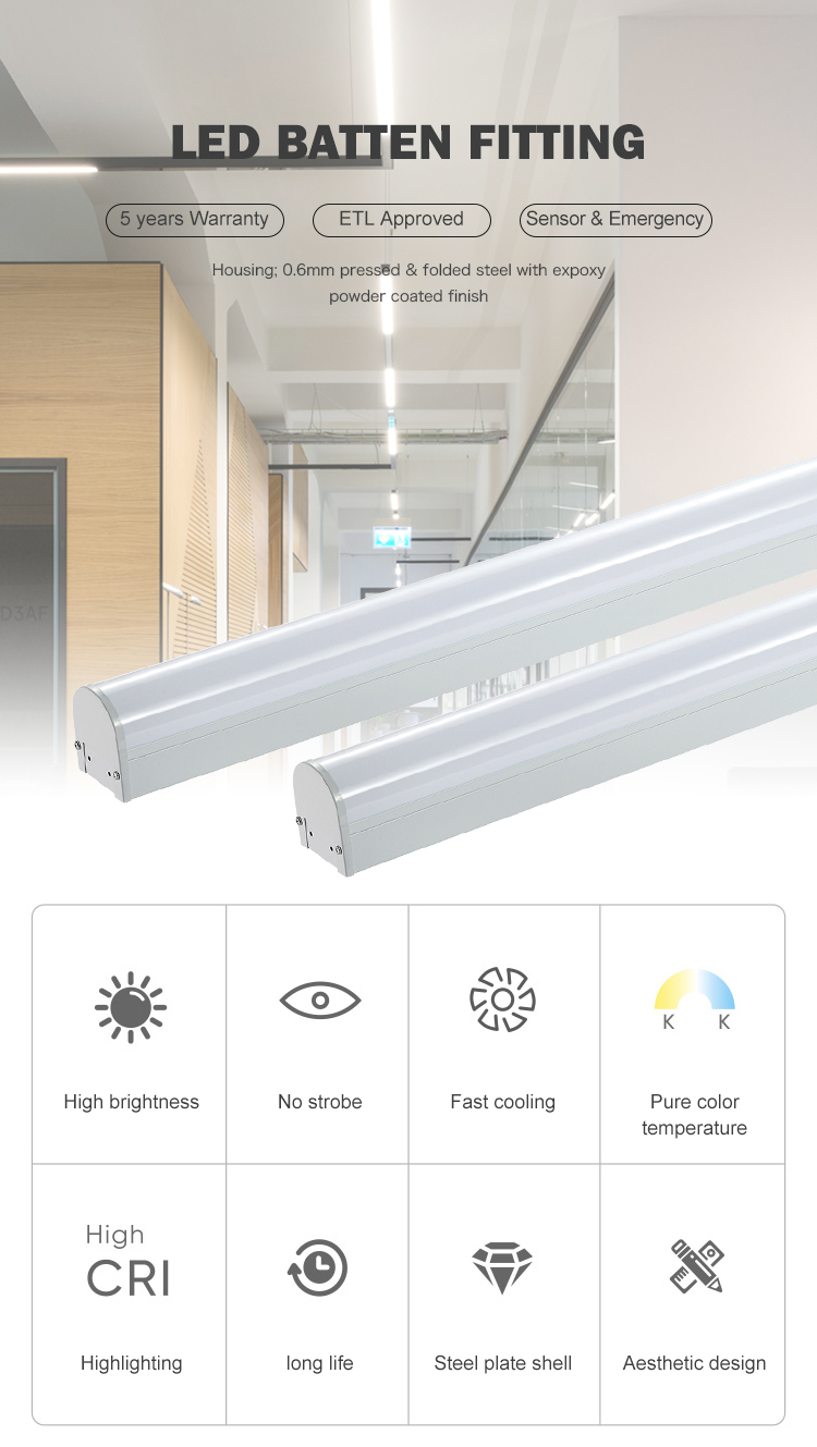 Newest indoor 2ft 4ft 8ft SMD 18w 24w 36w 42w 68w LED batten fitting light