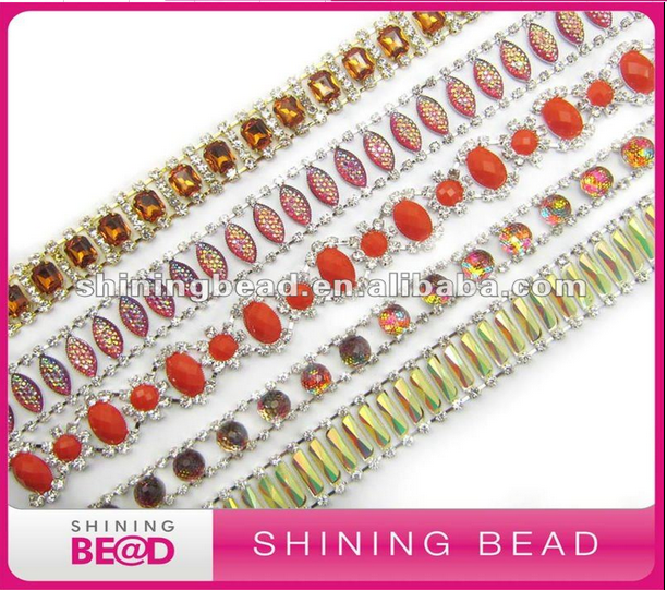 High Quality Sew On Golden Cheap Rhinestone Trimming Diamante Trim For Dresses