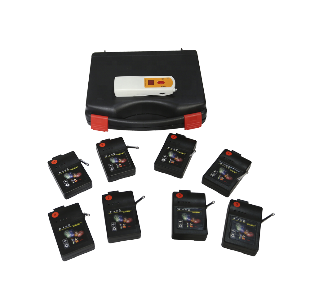8 cues 8 position/one remote controller 8 receivers firing system.