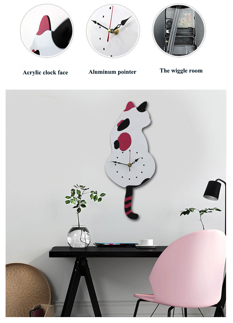 Creative Wagging Tail Cat Clock Silent Acrylic Wall Watch Clocks for Children Gift