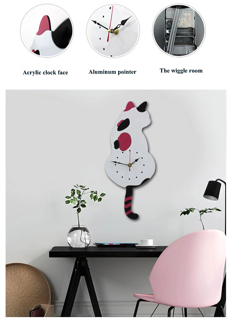 Creative Wagging Tail Cat Clock Silent Acrylic Wall Watch Clocks for Children Gift