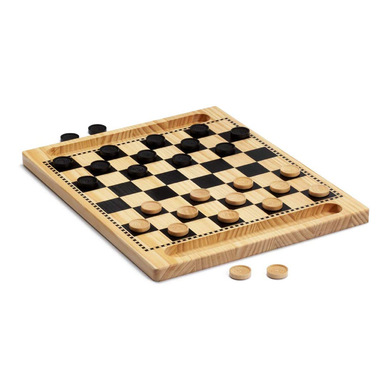 WAFFLE's Premium Wooden Checkers Board Game Set with Wooden Pieces and ...