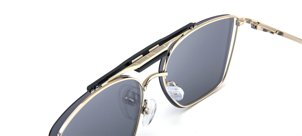 In Stock 2021 Polarized Carbon Fiber Aviation Large Metal Square Women Gold Big Clip Stainless Steel Sunglass