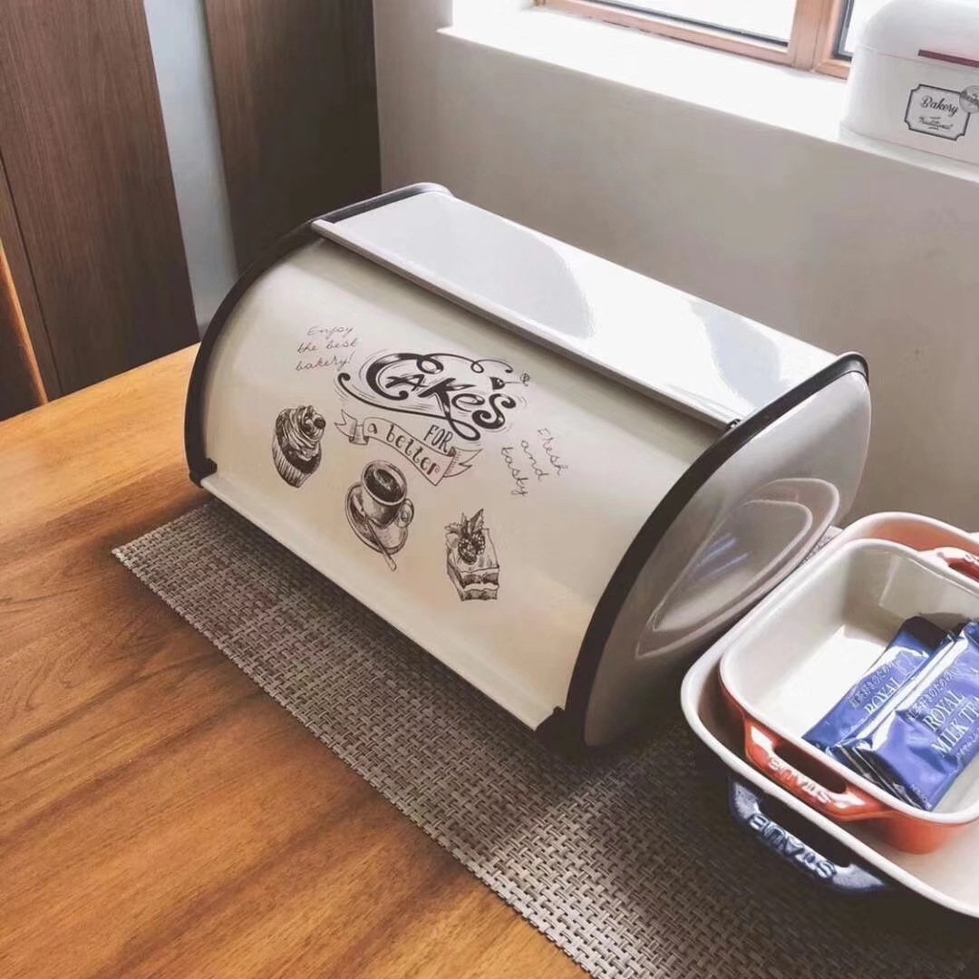 Kitchen Countertop Food Storage Metal, Stainless Steel Roll Top Bread Box